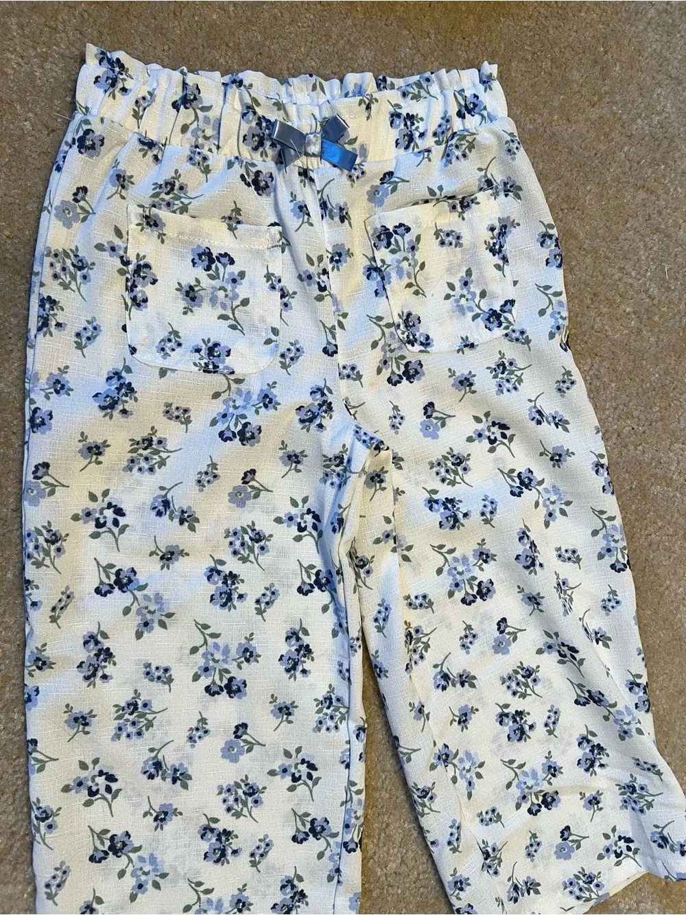 Little Lass Blue Top with Cream Floral Pants Matching Set - Picture 5 of 6